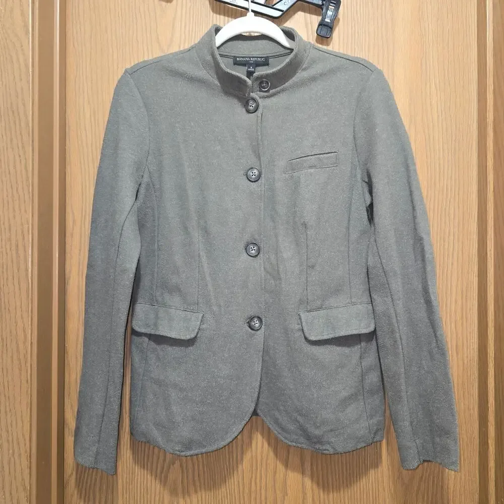 Banana Republic Military Piqué Knit Stand Collar Jacket Gray Academic Gorpcore